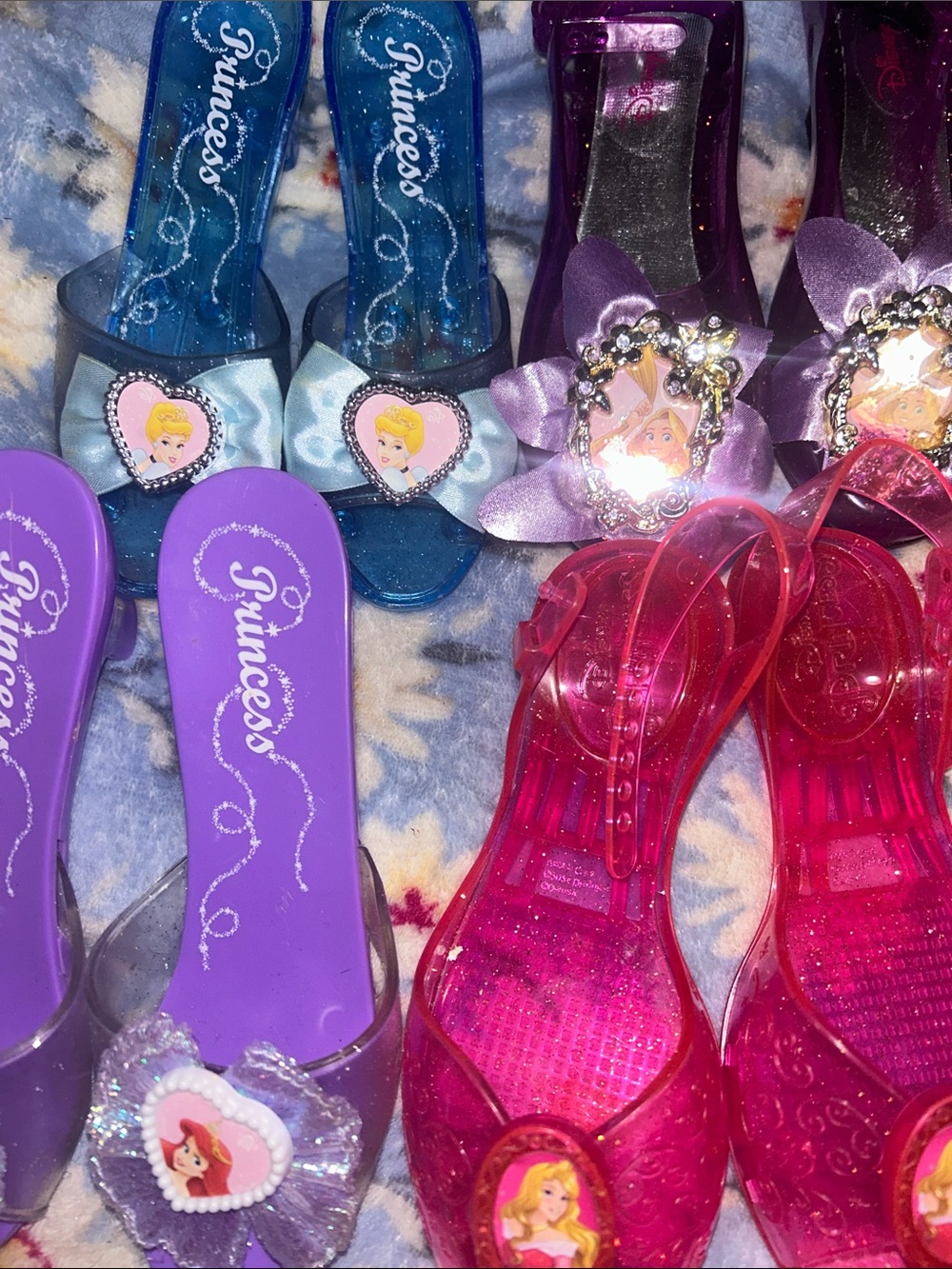 Disney Princess Dress-Up Jelly Shoes Lot in Blue, Purple, Pink, Red